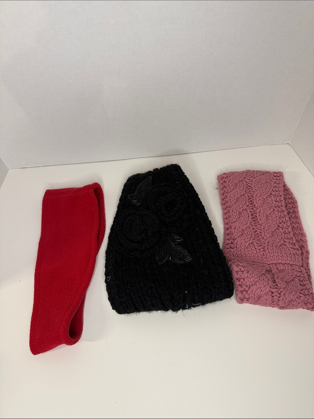 Set of 3 Women’s Knit winter Headbands - Black, Pink & Red